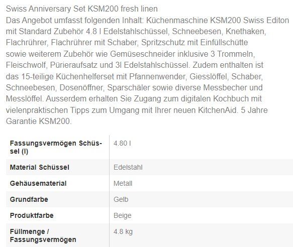 Küchenmaschine KitchenAid Swiss Anniversary Set KSM200 fresh